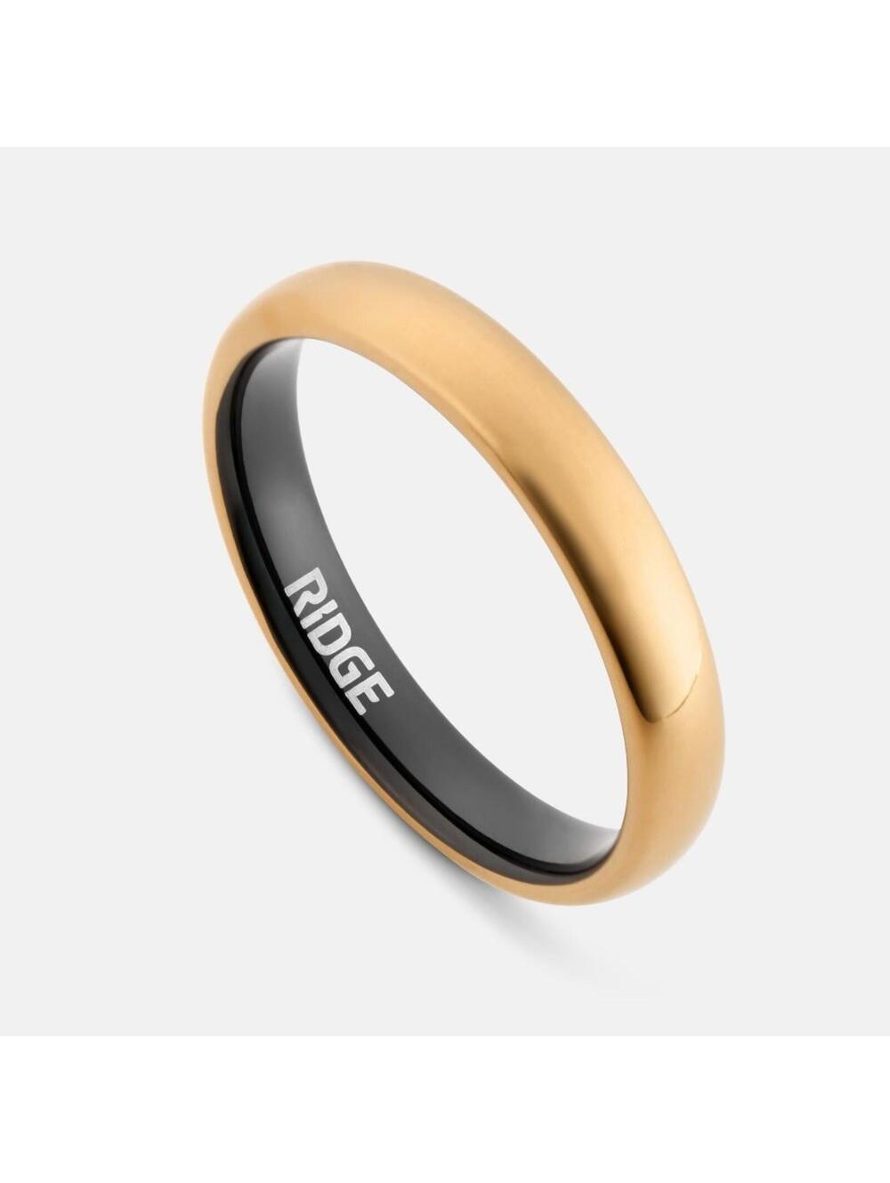 Ridge 4mm Tungsten Ring 24K Gold Comfort Fit Wedding Band Sizes 9 & 11